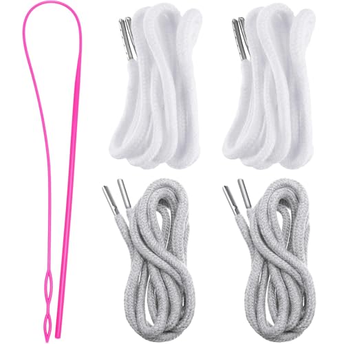 Drawstring Cords Replacement Drawstrings with Easy Threader for Sweatpants Shorts Pants Jackets Coats (Black, White)
