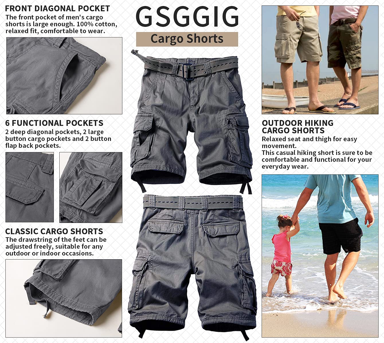 Mens Cargo Shorts Relaxed Fit Camo Casual Shorts Multi-Pocket Work Shorts with Pockets 11" Inseam