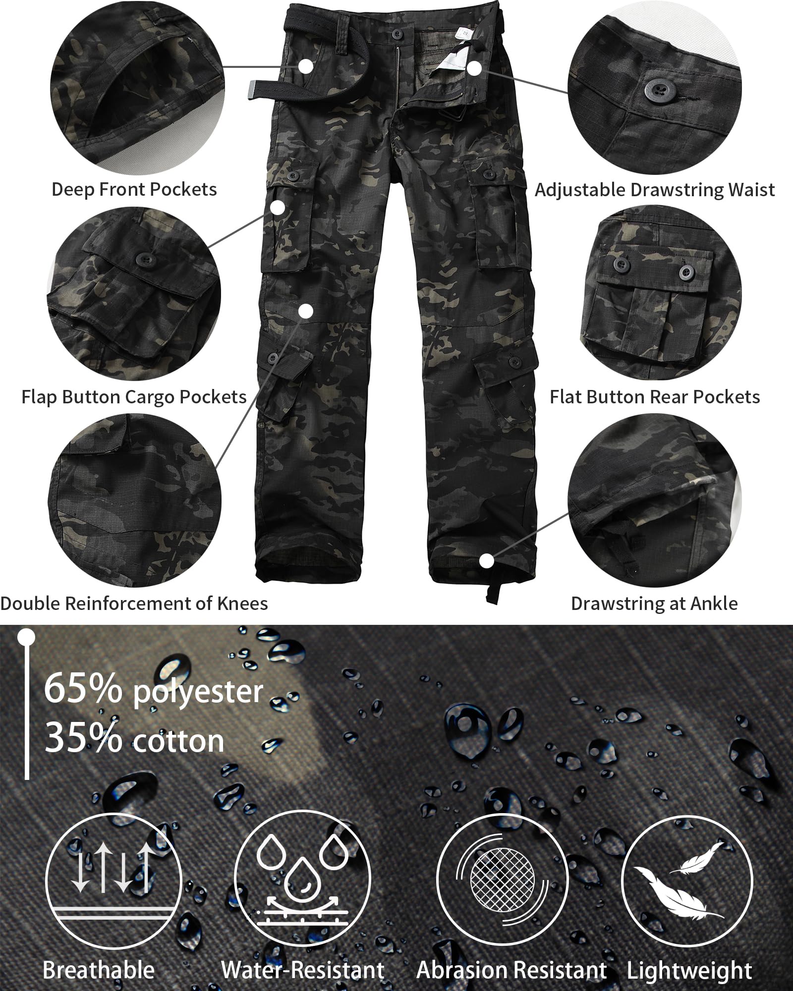 Men's Outdoor Hiking Pants, Tactical Pants Lightweight Casual Work Ripstop Cargo Pants for Men with Pockets