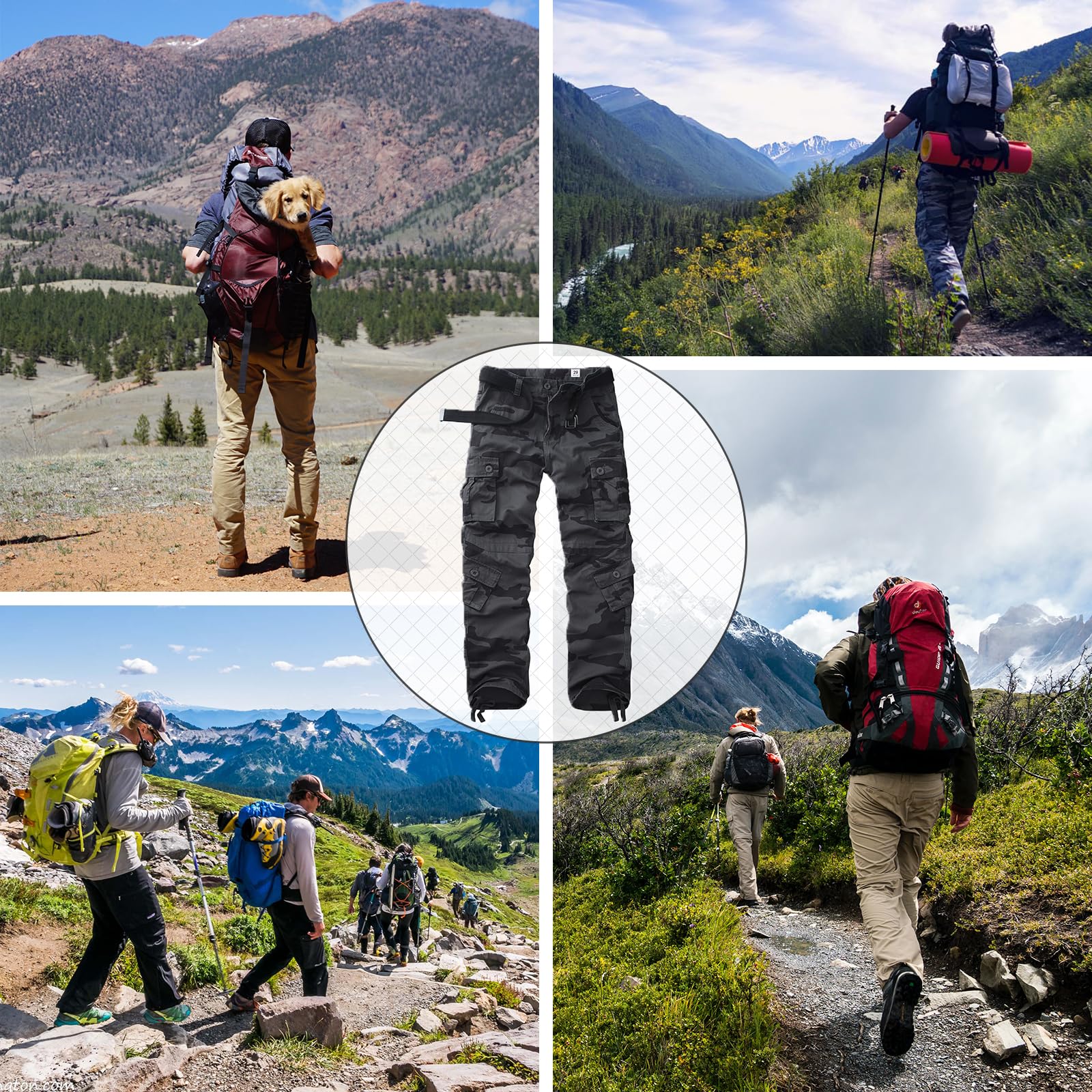 Men's Cargo Pants, Casual Outdoor Camo Pants, Relaxed Fit Work Pants with Multi Pockets