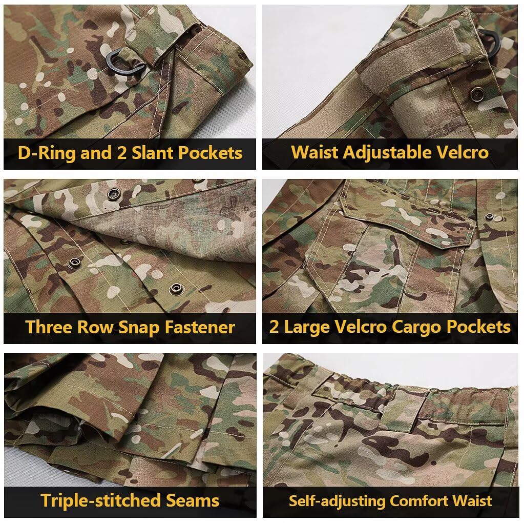 Men's Camo Scottish Outdoor Utility Kilt - 23" Length Pleated Tactical Irish Hybrid Kilt With Pockets