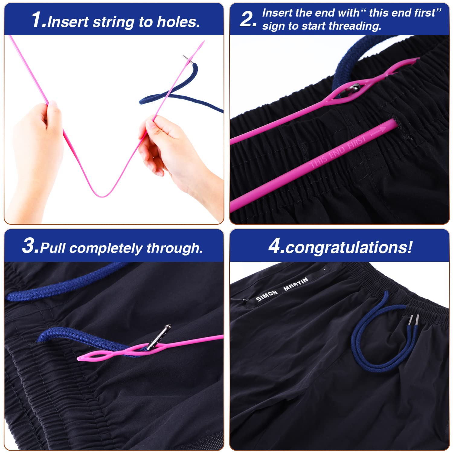 Drawstring Cords Replacement Drawstrings with Easy Threader for Sweatpants Shorts Pants Jackets Coats (Black, White)