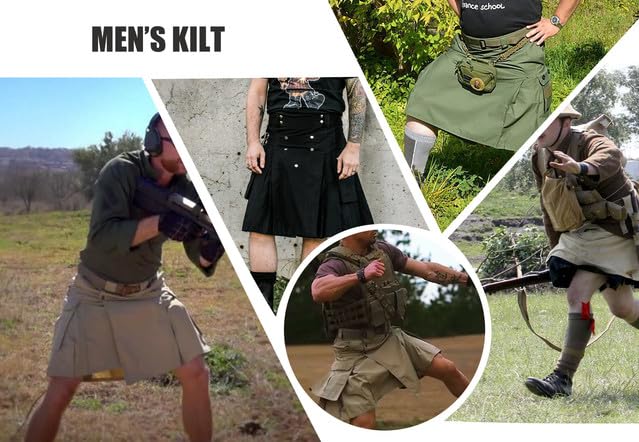 Men's Camo Scottish Outdoor Utility Kilt - 23" Length Pleated Tactical Irish Hybrid Kilt With Pockets
