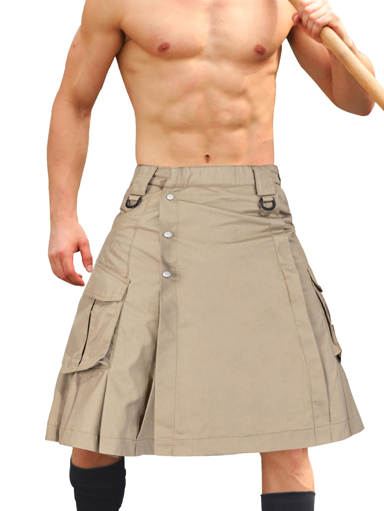 Men's Camo Scottish Outdoor Utility Kilt - 23" Length Pleated Tactical Irish Hybrid Kilt With Pockets
