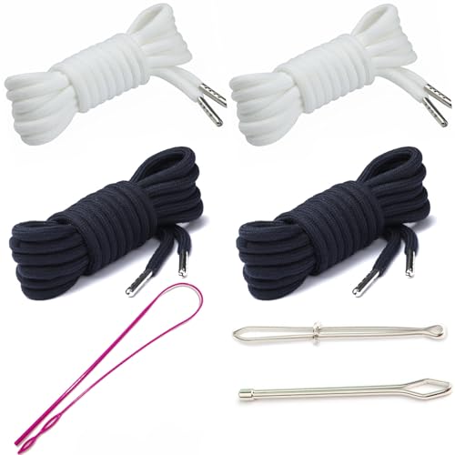 4 Pieces 53 Inches Drawstring Cords Replacement Drawstrings with Easy Threader for Sweatpants Shorts Pants Hoodies (Black, White)