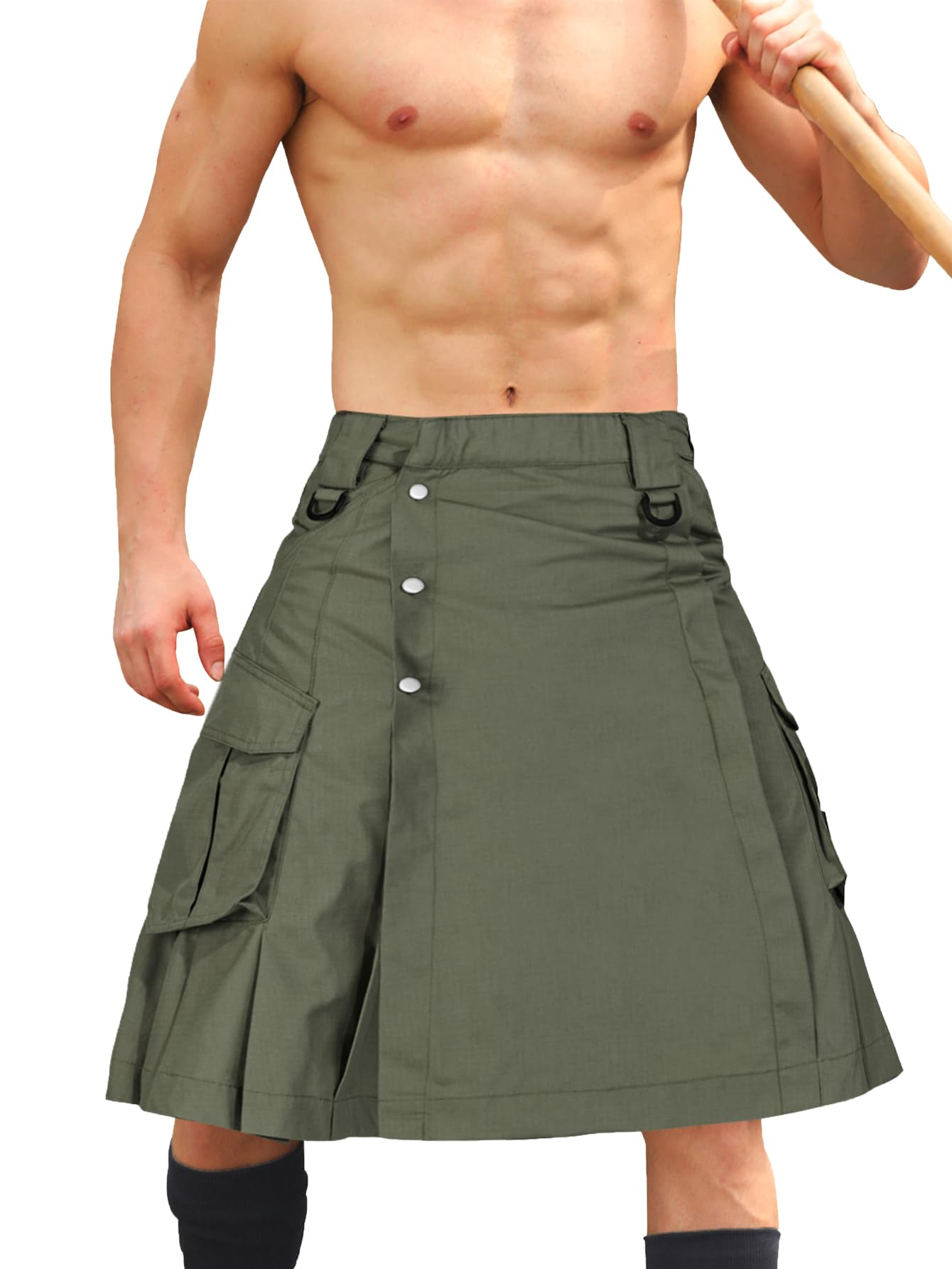 Men's Camo Scottish Outdoor Utility Kilt - 23" Length Pleated Tactical Irish Hybrid Kilt With Pockets