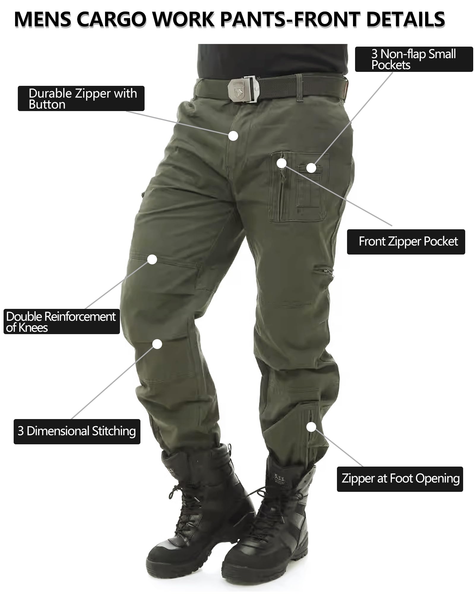 Cargo Pants for Men, Work Travel Casual Pants with Multi Zipper Pockets