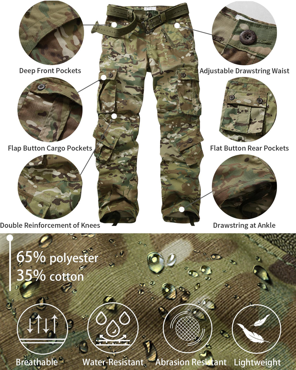 Men's Outdoor Hiking Pants, Tactical Pants Lightweight Casual Work Ripstop Cargo Pants for Men with Pockets