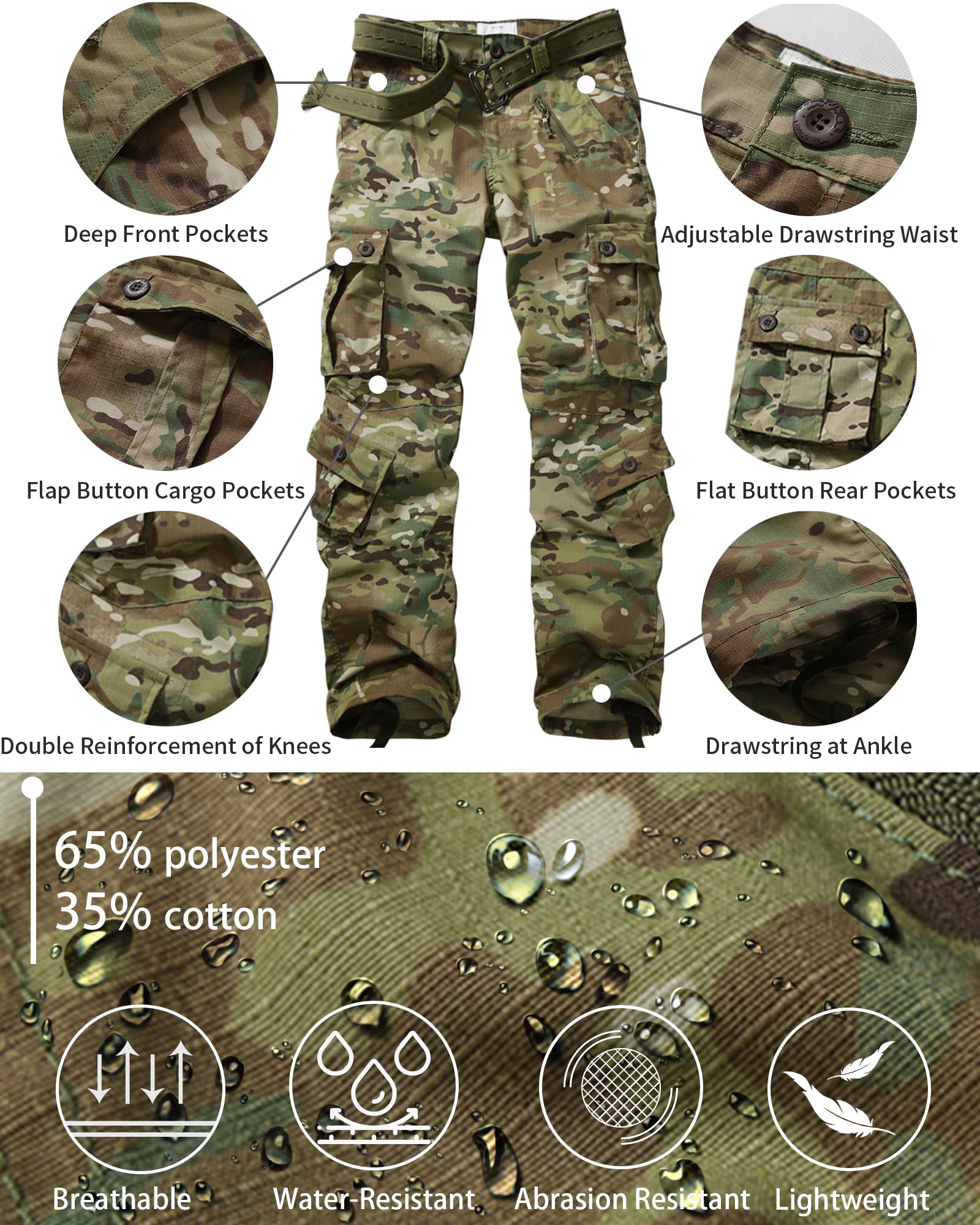 Men's Outdoor Hiking Pants, Tactical Pants Lightweight Casual Work Ripstop Cargo Pants for Men with Pockets