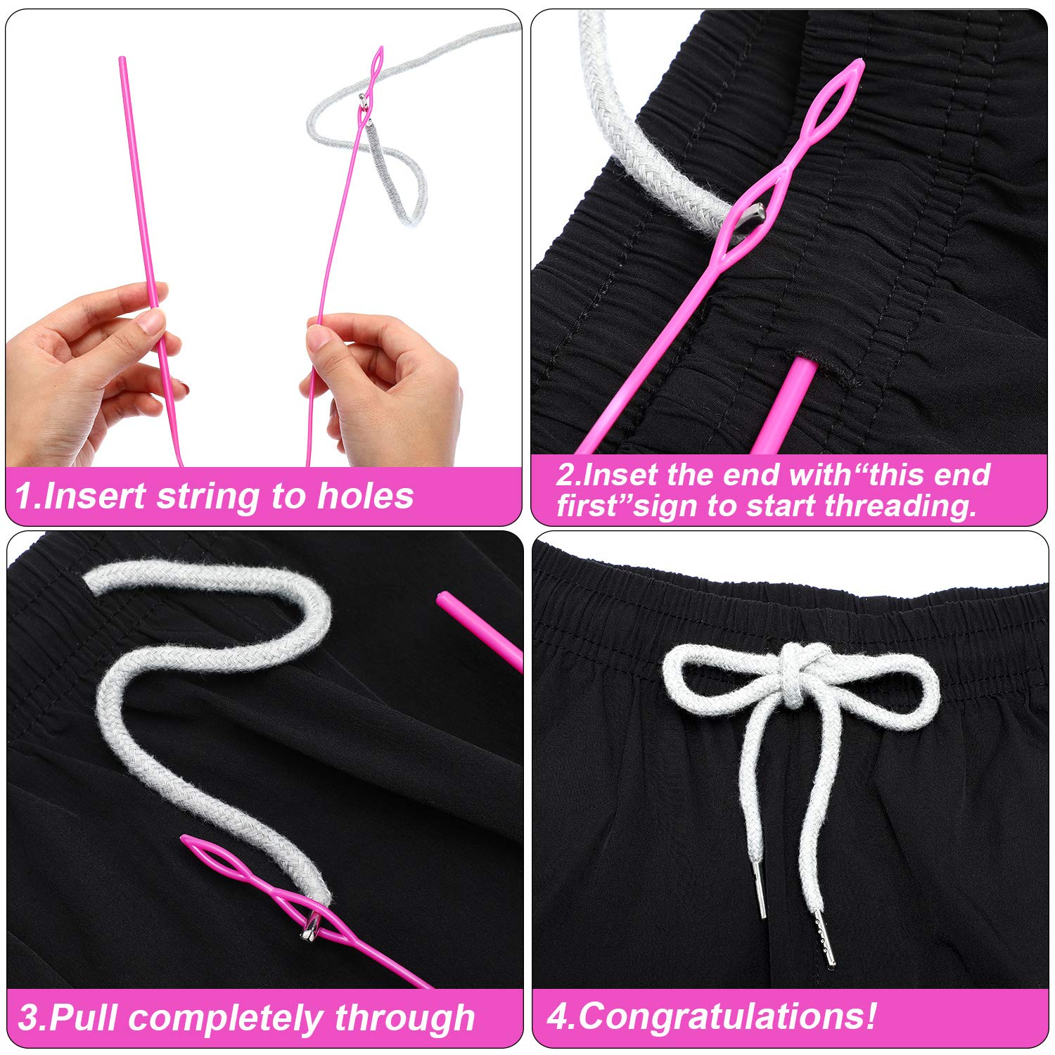 Drawstring Cords Replacement Drawstrings with Easy Threader for Sweatpants Shorts Pants Jackets Coats (Black, White)