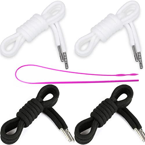 4 Pieces 53 Inches Drawstring Cords Replacement Drawstrings with Easy Threader for Sweatpants Shorts Pants Hoodies (Black, White)