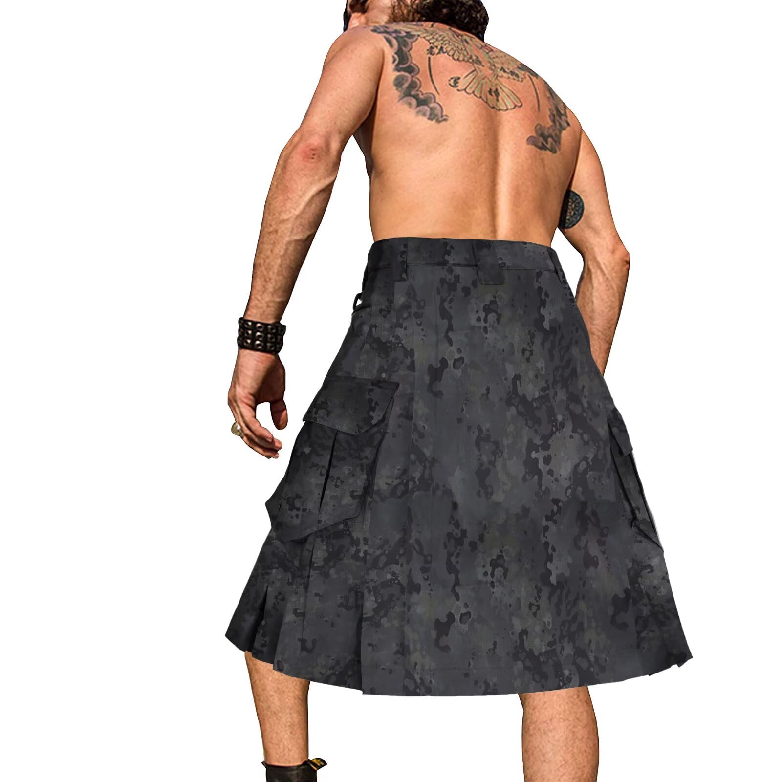 Men's Camo Scottish Outdoor Utility Kilt - 23" Length Pleated Tactical Irish Hybrid Kilt With Pockets