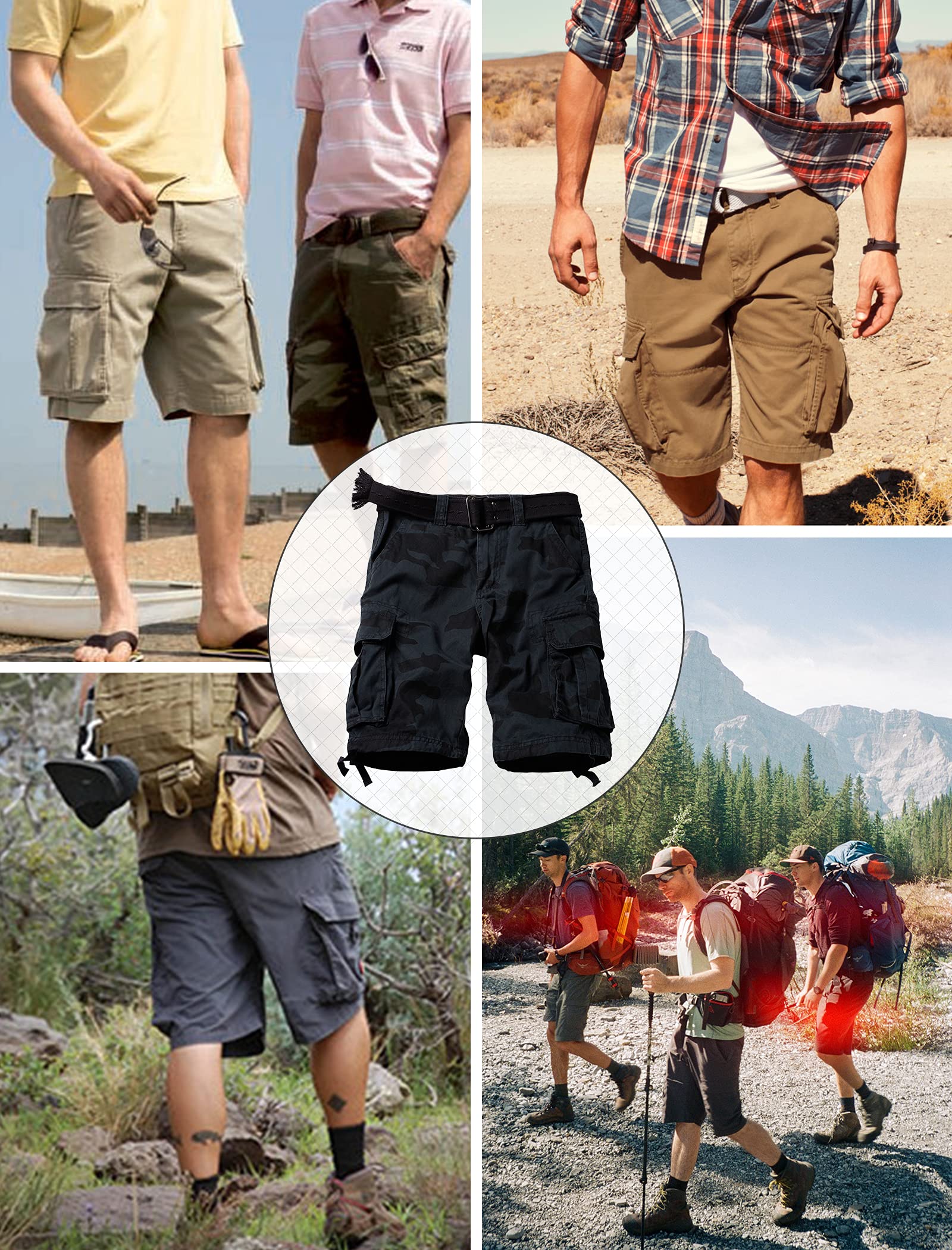 Mens Cargo Shorts Relaxed Fit Camo Casual Shorts Multi-Pocket Work Shorts with Pockets 11" Inseam