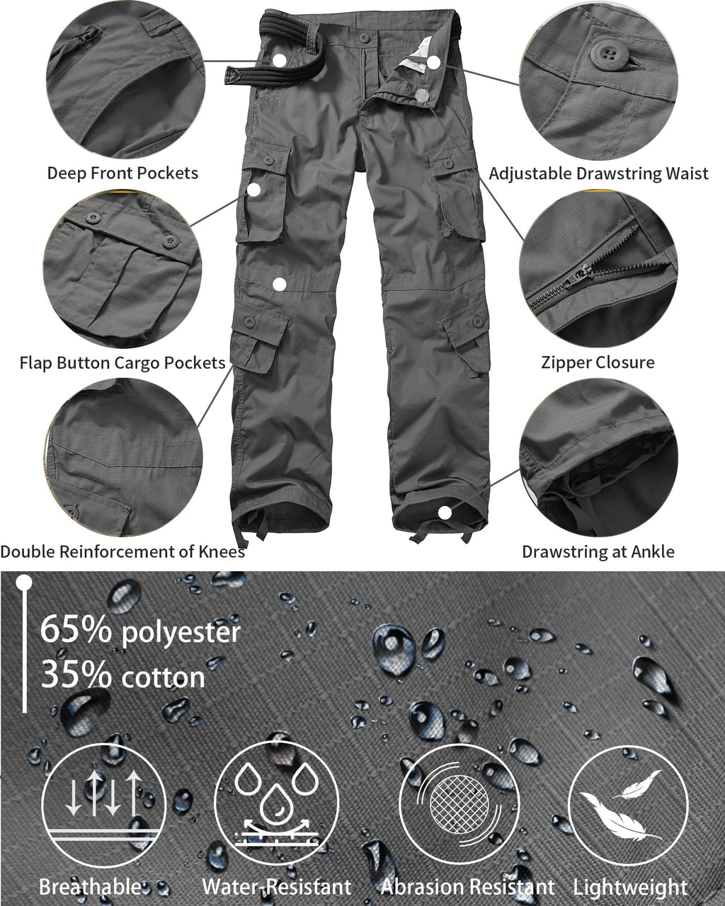 Men's Outdoor Hiking Pants, Tactical Pants Lightweight Casual Work Ripstop Cargo Pants for Men with Pockets
