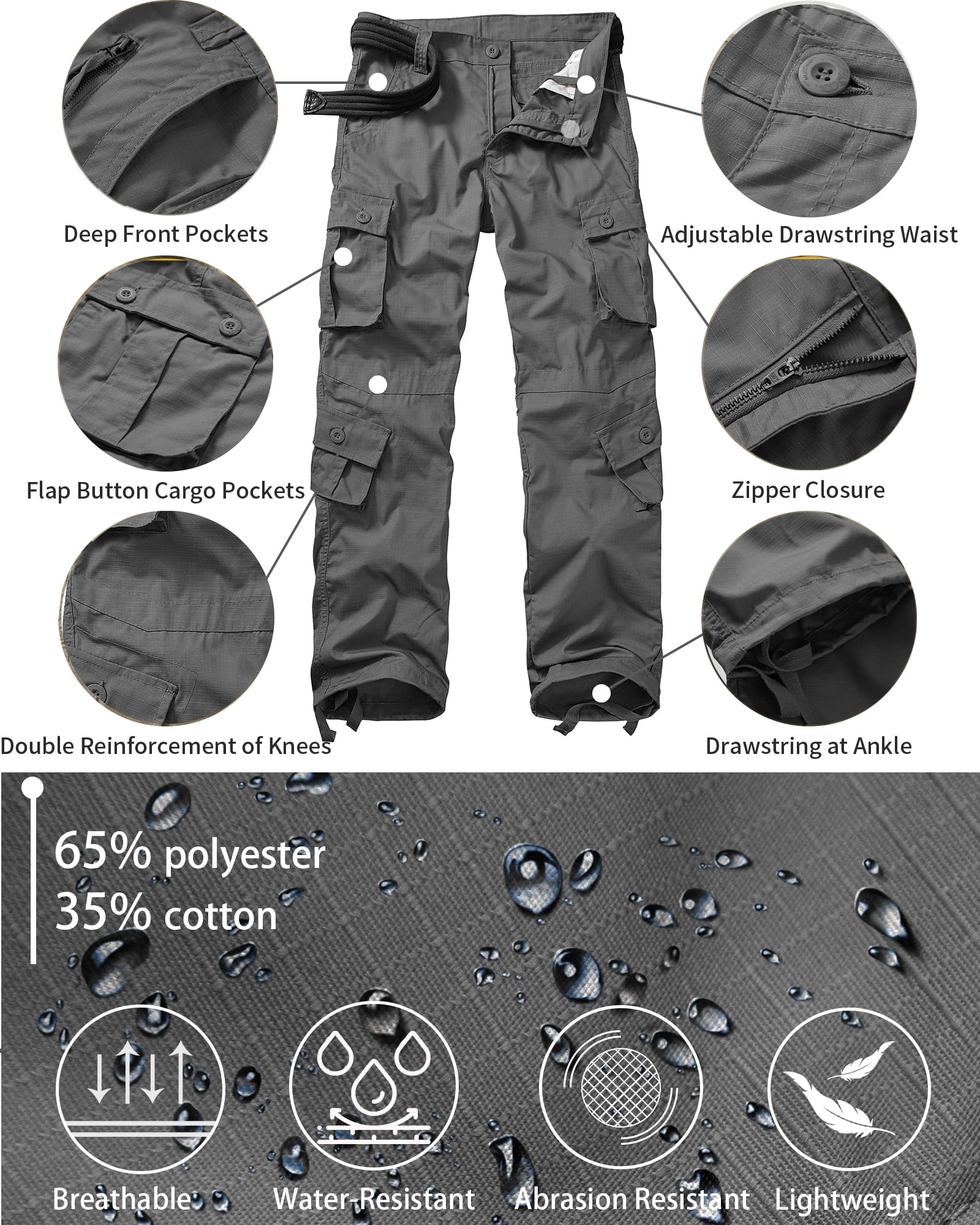 Men's Outdoor Hiking Pants, Tactical Pants Lightweight Casual Work Ripstop Cargo Pants for Men with Pockets