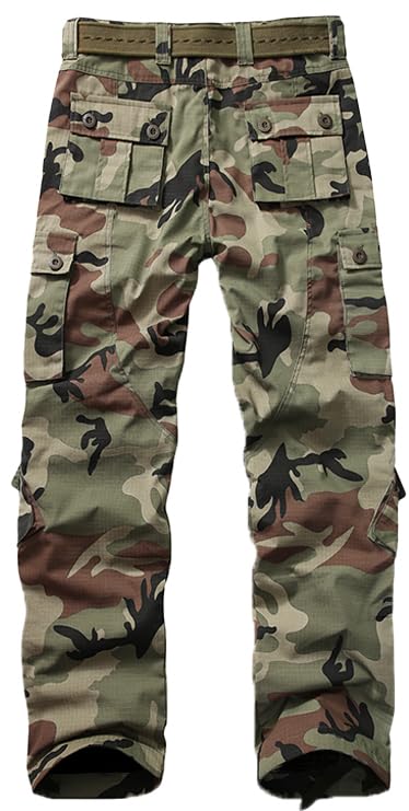 Men's Fleece Lined Camo Hiking Tactical Ripstop Pants Winter Outdoor Work Cargo Pants with 8Pockets No Belt