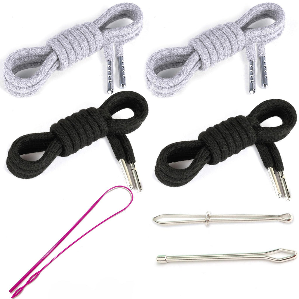 4 Pieces 53 Inches Drawstring Cords Replacement Drawstrings with Easy Threader for Sweatpants Shorts Pants Hoodies (Black, White)