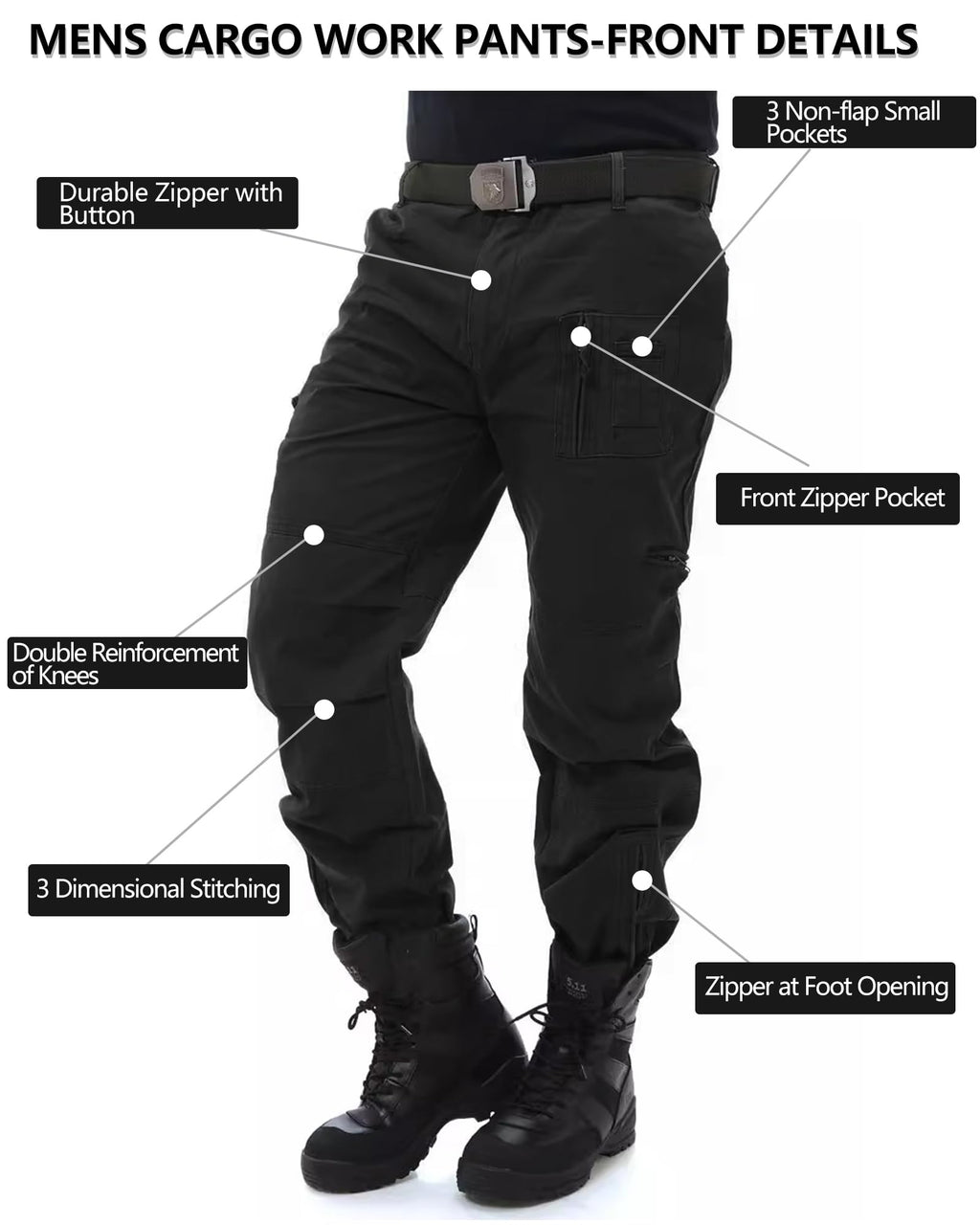 Cargo Pants for Men, Work Travel Casual Pants with Multi Zipper Pockets