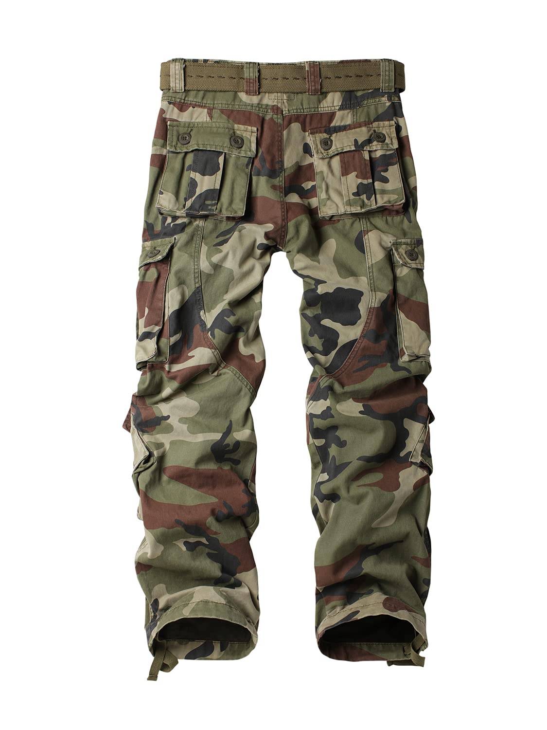 Men's Fleece Lined Hiking Pants, Winter Camo Cargo Pants Army Casual Work Ski Pants for Men with 8 Pockets No Belt