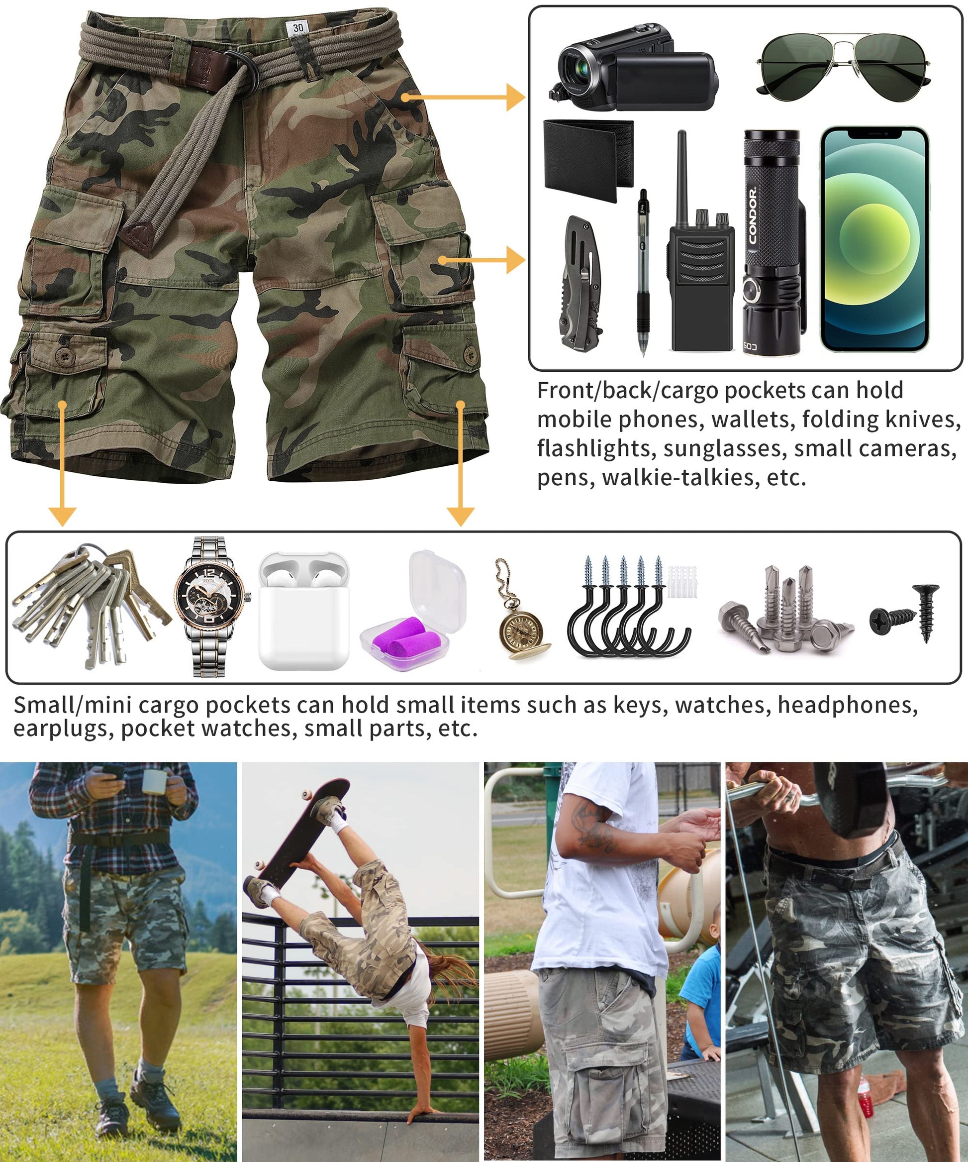 Cargo Short for Men Relaxed Fit Camo Outdoor Hiking Work Cotton Casual Shorts with 9 Pockets No Belt
