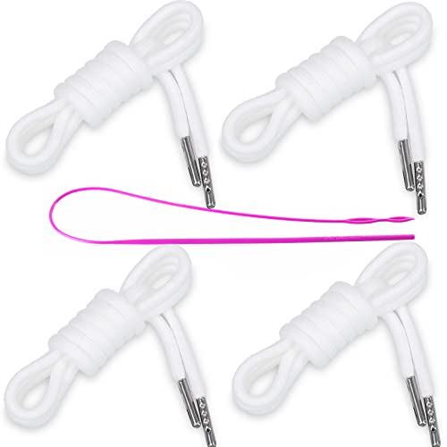 4 Pieces 53 Inches Drawstring Cords Replacement Drawstrings with Easy Threader for Sweatpants Shorts Pants Hoodies (Black, White)