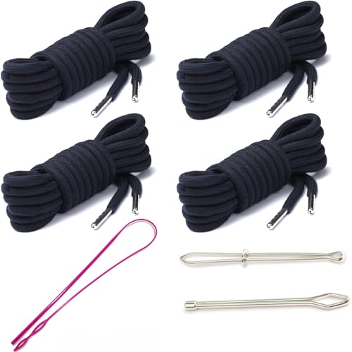 4 Pieces 53 Inches Drawstring Cords Replacement Drawstrings with Easy Threader for Sweatpants Shorts Pants Hoodies (Black, White)