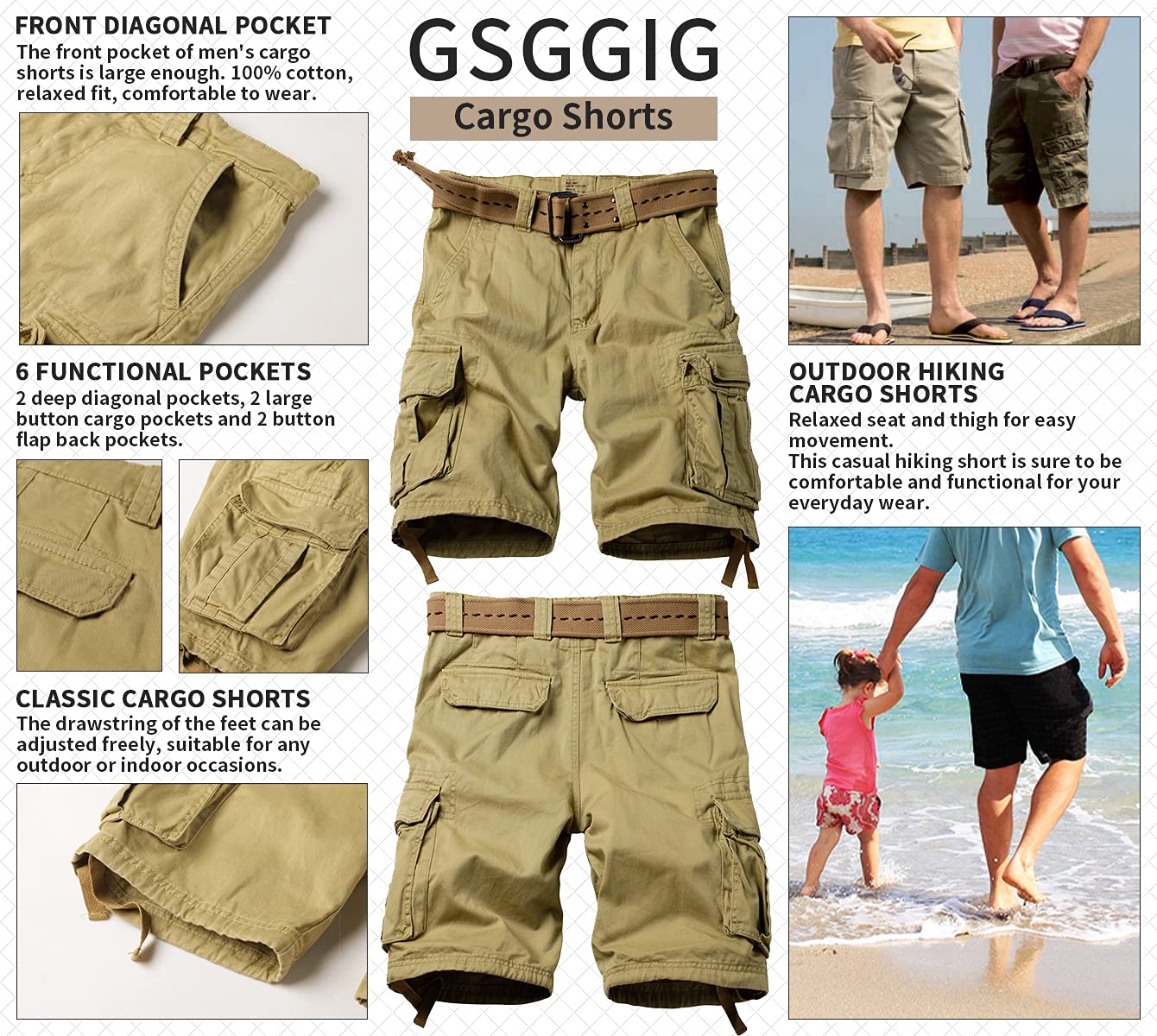 Mens Cargo Shorts Relaxed Fit Camo Casual Shorts Multi-Pocket Work Shorts with Pockets 11" Inseam