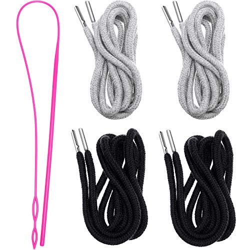 Drawstring Cords Replacement Drawstrings with Easy Threader for Sweatpants Shorts Pants Jackets Coats (Black, White)