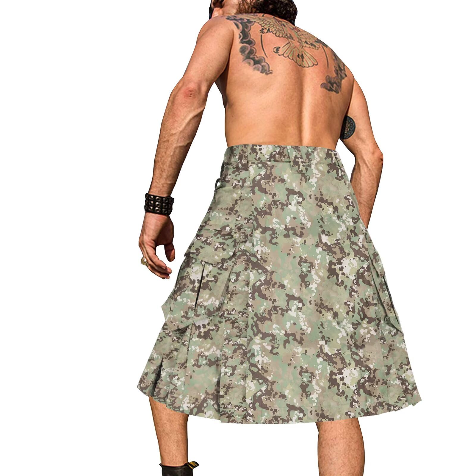 Men's Camo Scottish Outdoor Utility Kilt - 23" Length Pleated Tactical Irish Hybrid Kilt With Pockets