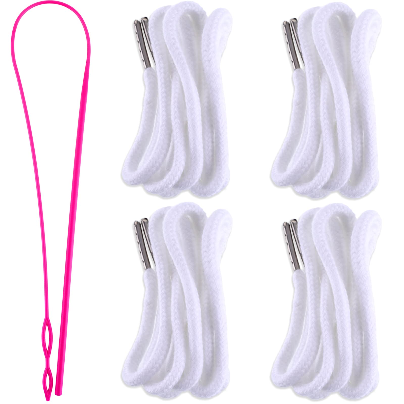 Drawstring Cords Replacement Drawstrings with Easy Threader for Sweatpants Shorts Pants Jackets Coats (Black, White)