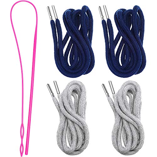 Drawstring Cords Replacement Drawstrings with Easy Threader for Sweatpants Shorts Pants Jackets Coats (Black, White)