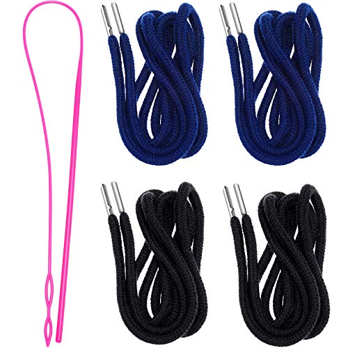 Drawstring Cords Replacement Drawstrings with Easy Threader for Sweatpants Shorts Pants Jackets Coats (Black, White)