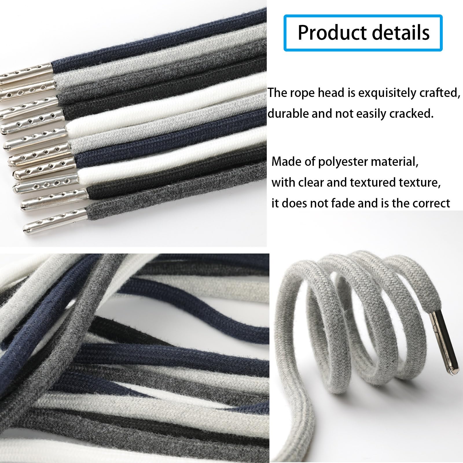4 Pieces 53 Inches Drawstring Cords Replacement Drawstrings with Easy Threader for Sweatpants Shorts Pants Hoodies (Black, White)