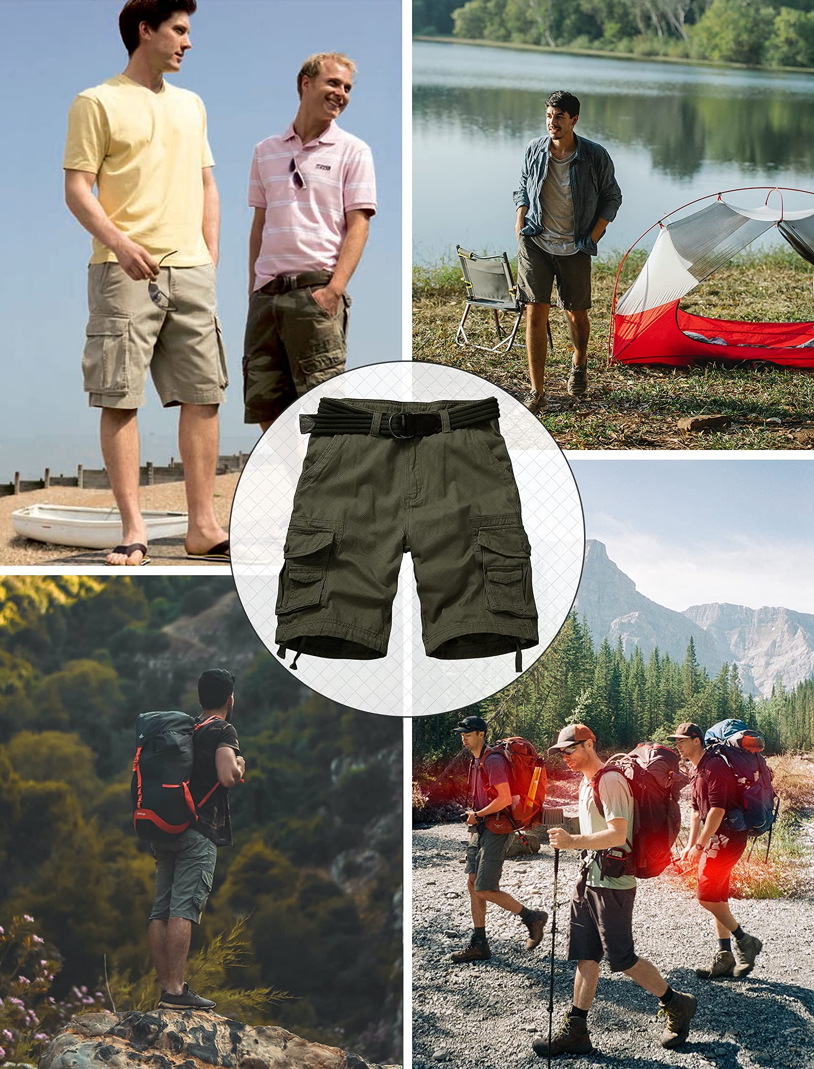 Cargo Short for Men, Relaxed Fit Camo Shorts, 11" Inseam Outdoor Hiking Casual Shorts with Multi Pocket