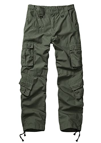 Men's Outdoor Hiking Pants, Elastic Waist Cargo Pants for Men Casual Work Ripstop Tactical Pants with 9 Pockets