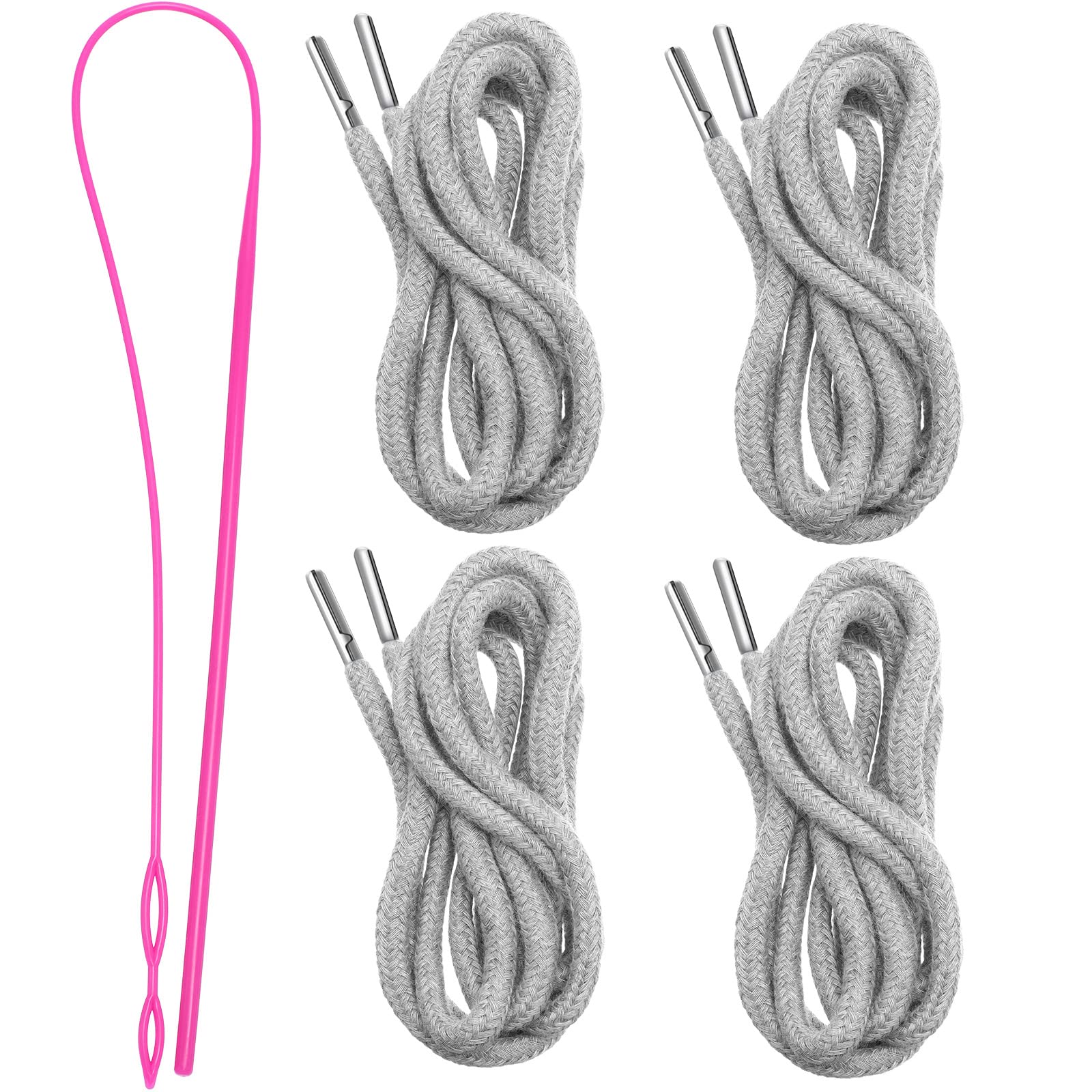 Drawstring Cords Replacement Drawstrings with Easy Threader for Sweatpants Shorts Pants Jackets Coats (Black, White)