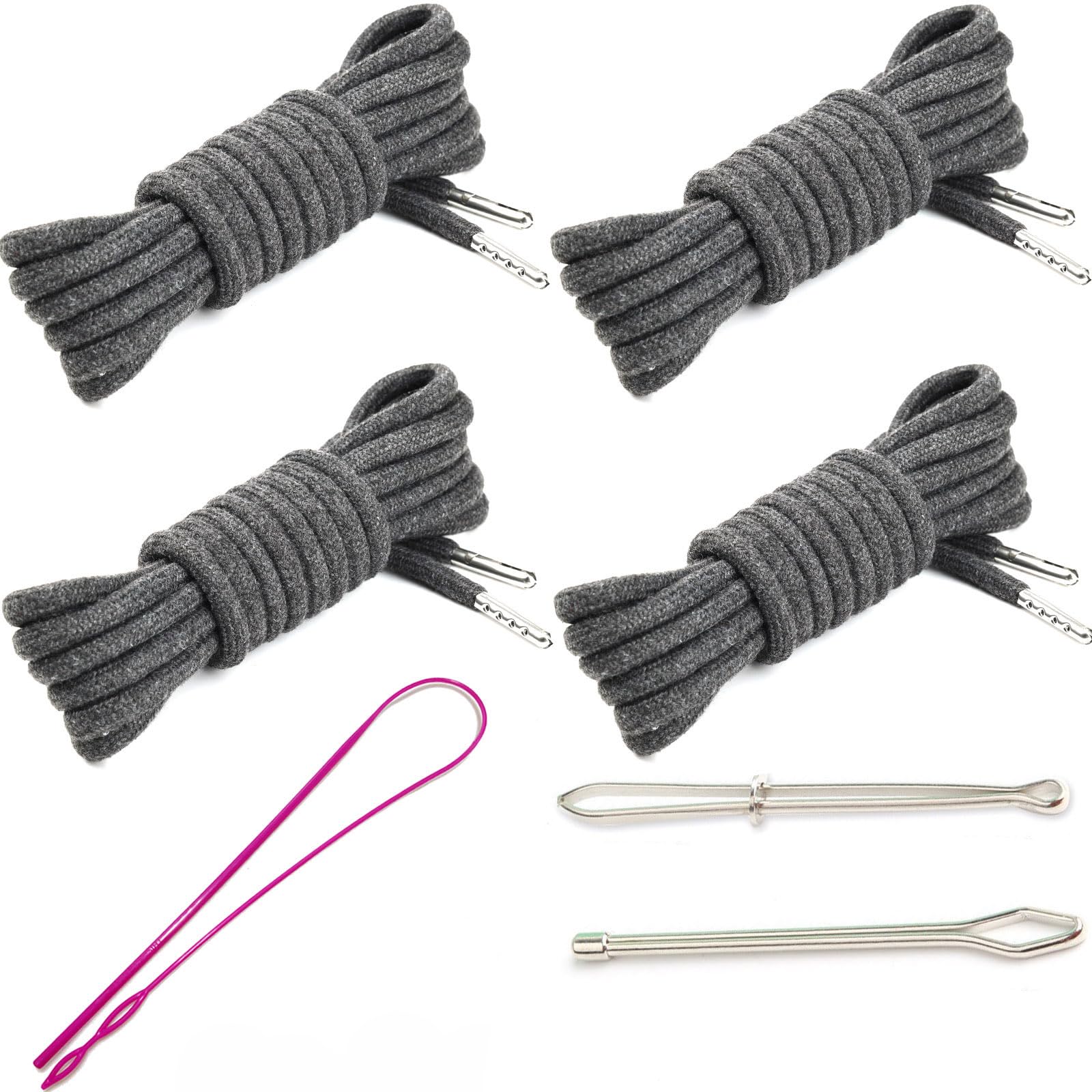4 Pieces 53 Inches Drawstring Cords Replacement Drawstrings with Easy Threader for Sweatpants Shorts Pants Hoodies (Black, White)