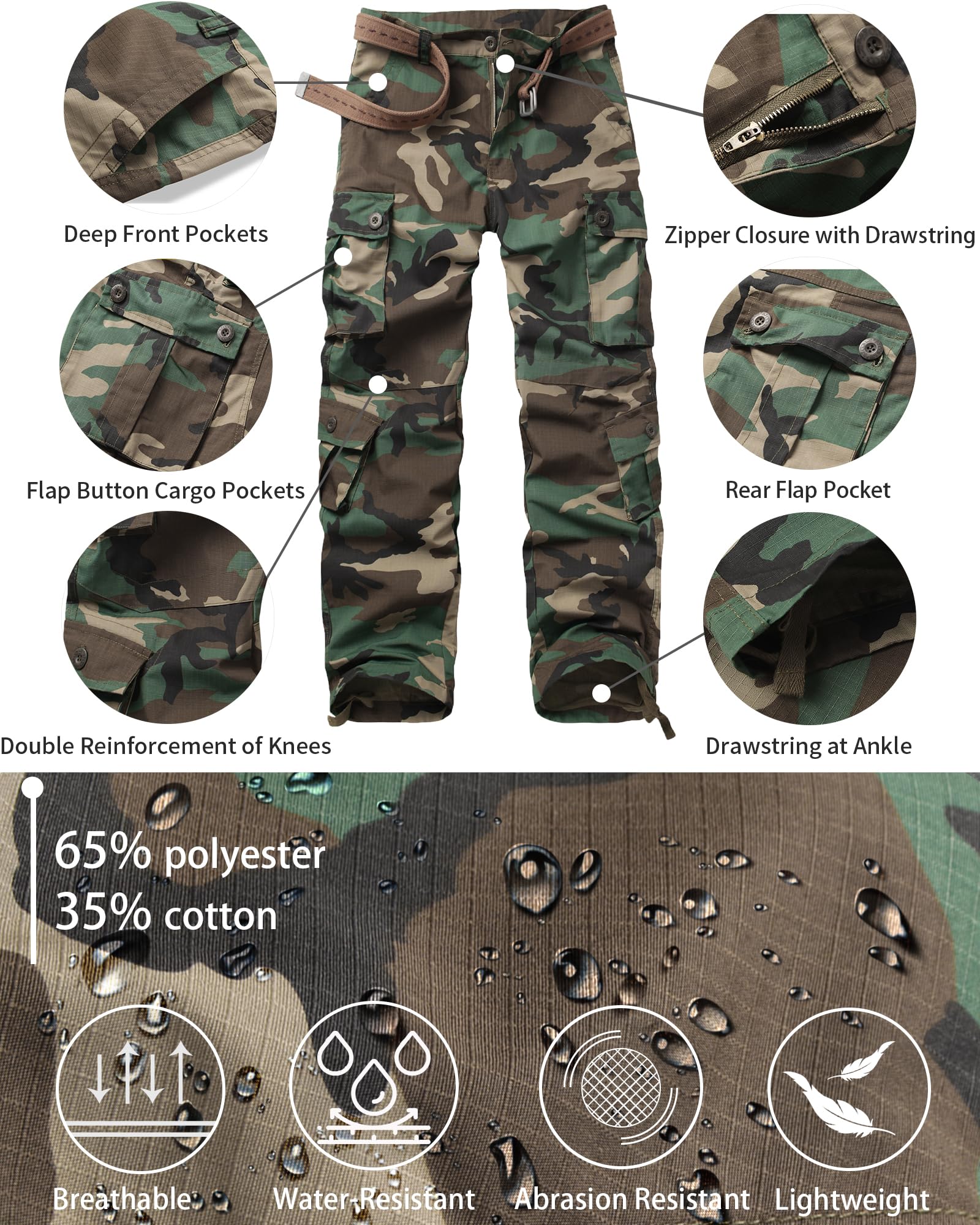 Men's Outdoor Hiking Pants, Tactical Pants Lightweight Casual Work Ripstop Cargo Pants for Men with Pockets