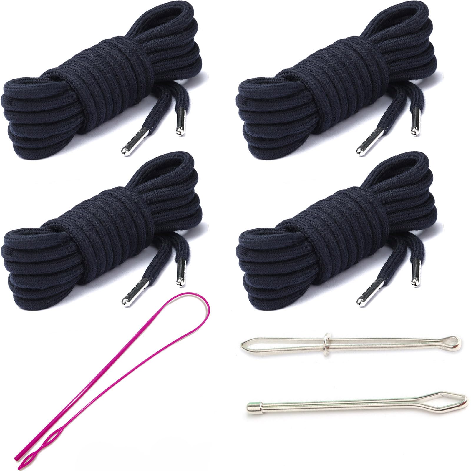 4 Pieces 53 Inches Drawstring Cords Replacement Drawstrings with Easy Threader for Sweatpants Shorts Pants Hoodies (Black, White)
