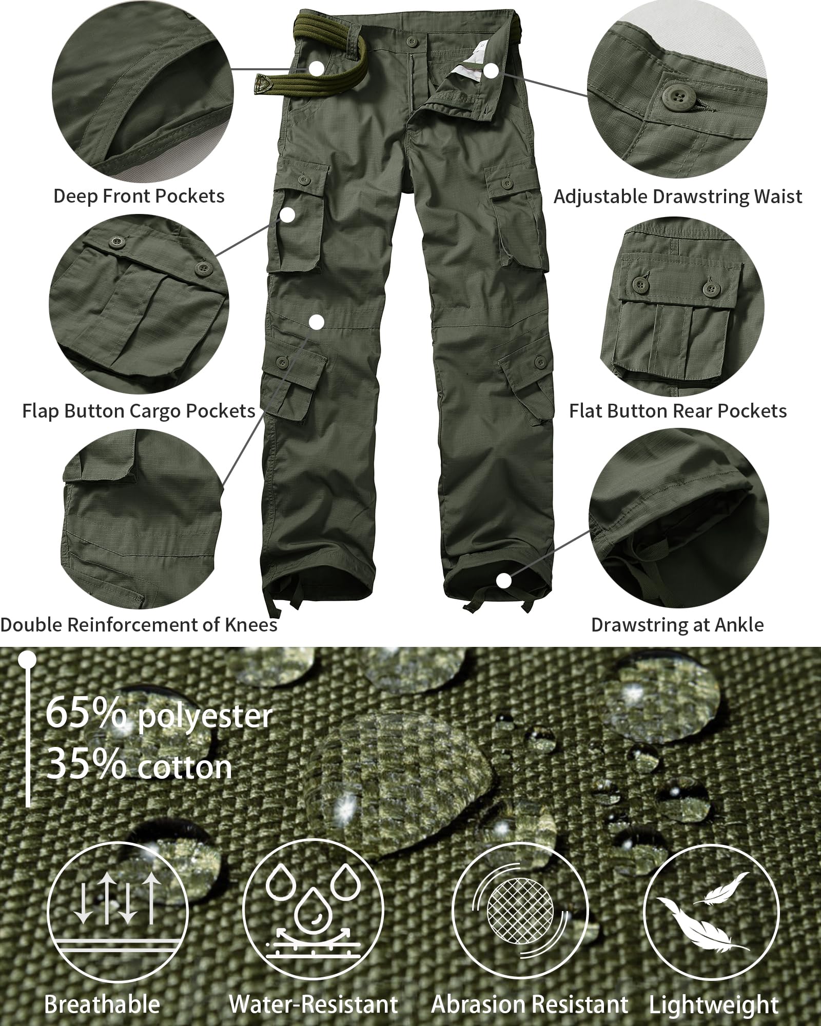 Men's Outdoor Hiking Pants, Tactical Pants Lightweight Casual Work Ripstop Cargo Pants for Men with Pockets