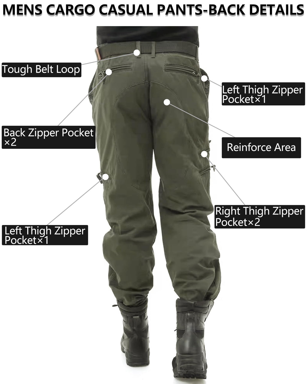 Cargo Pants for Men, Work Travel Casual Pants with Multi Zipper Pockets