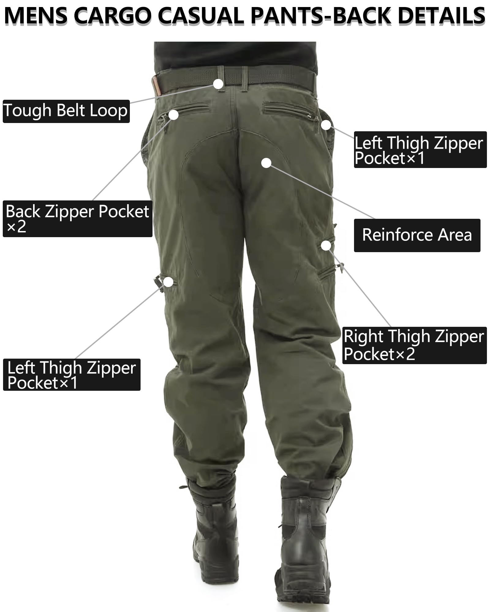 Cargo Pants for Men, Work Travel Casual Pants with Multi Zipper Pockets