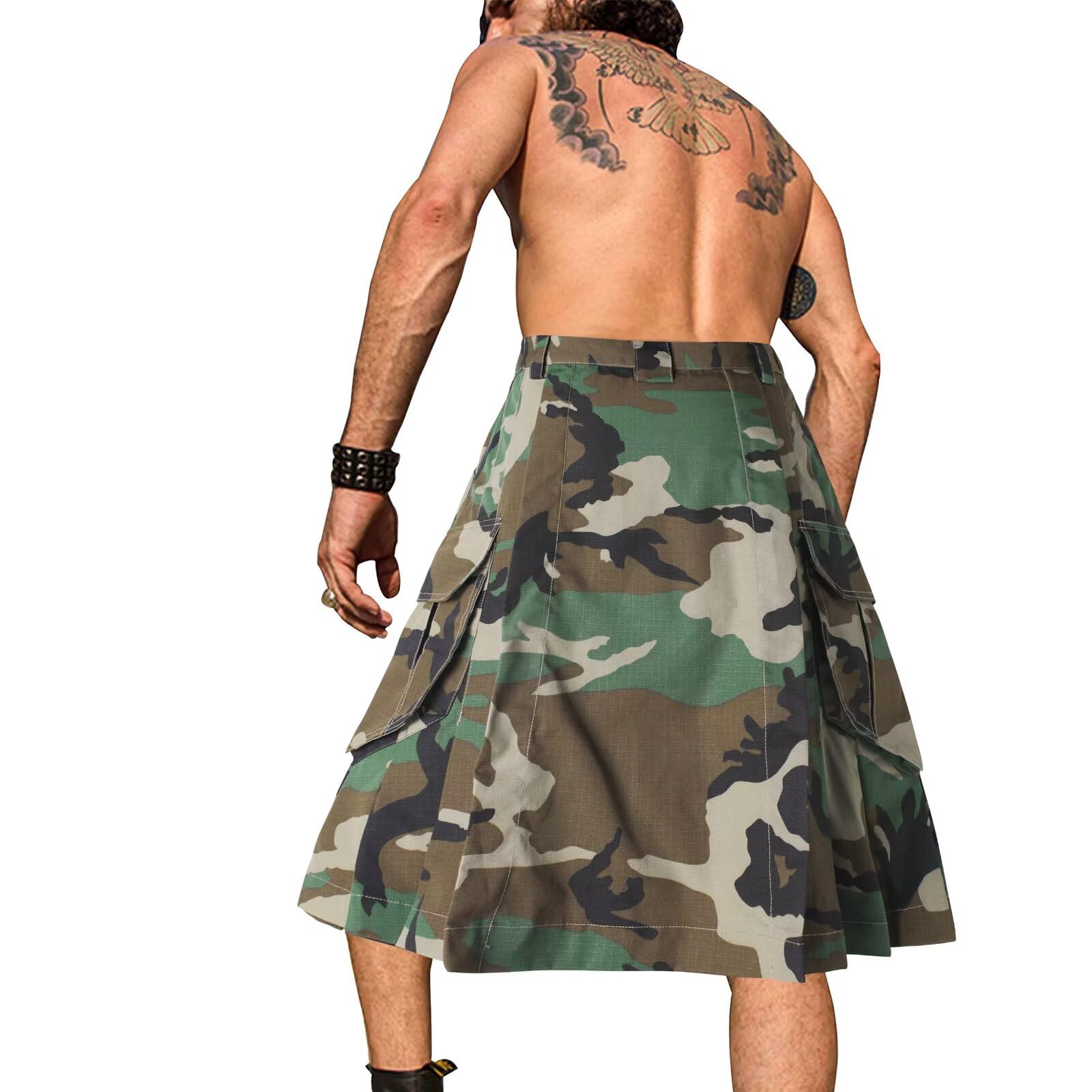 Men's Camo Scottish Outdoor Utility Kilt - 23" Length Pleated Tactical Irish Hybrid Kilt With Pockets