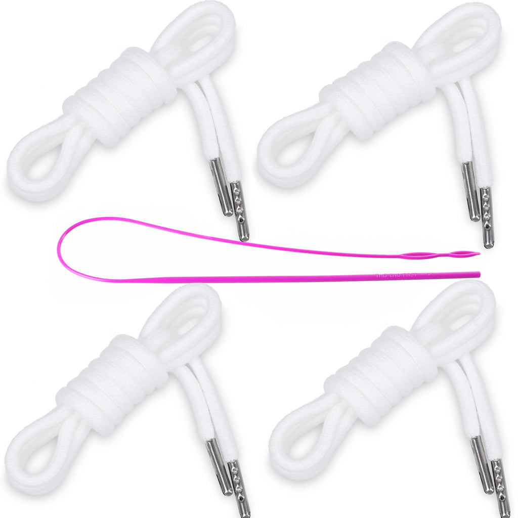 4 Pieces 53 Inches Drawstring Cords Replacement Drawstrings with Easy Threader for Sweatpants Shorts Pants Hoodies (Black, White)