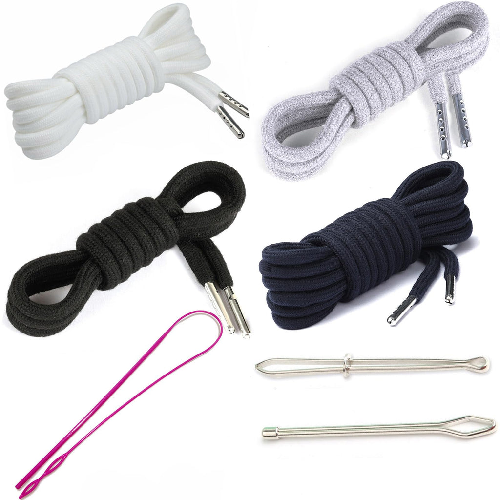 4 Pieces 53 Inches Drawstring Cords Replacement Drawstrings with Easy Threader for Sweatpants Shorts Pants Hoodies (Black, White)