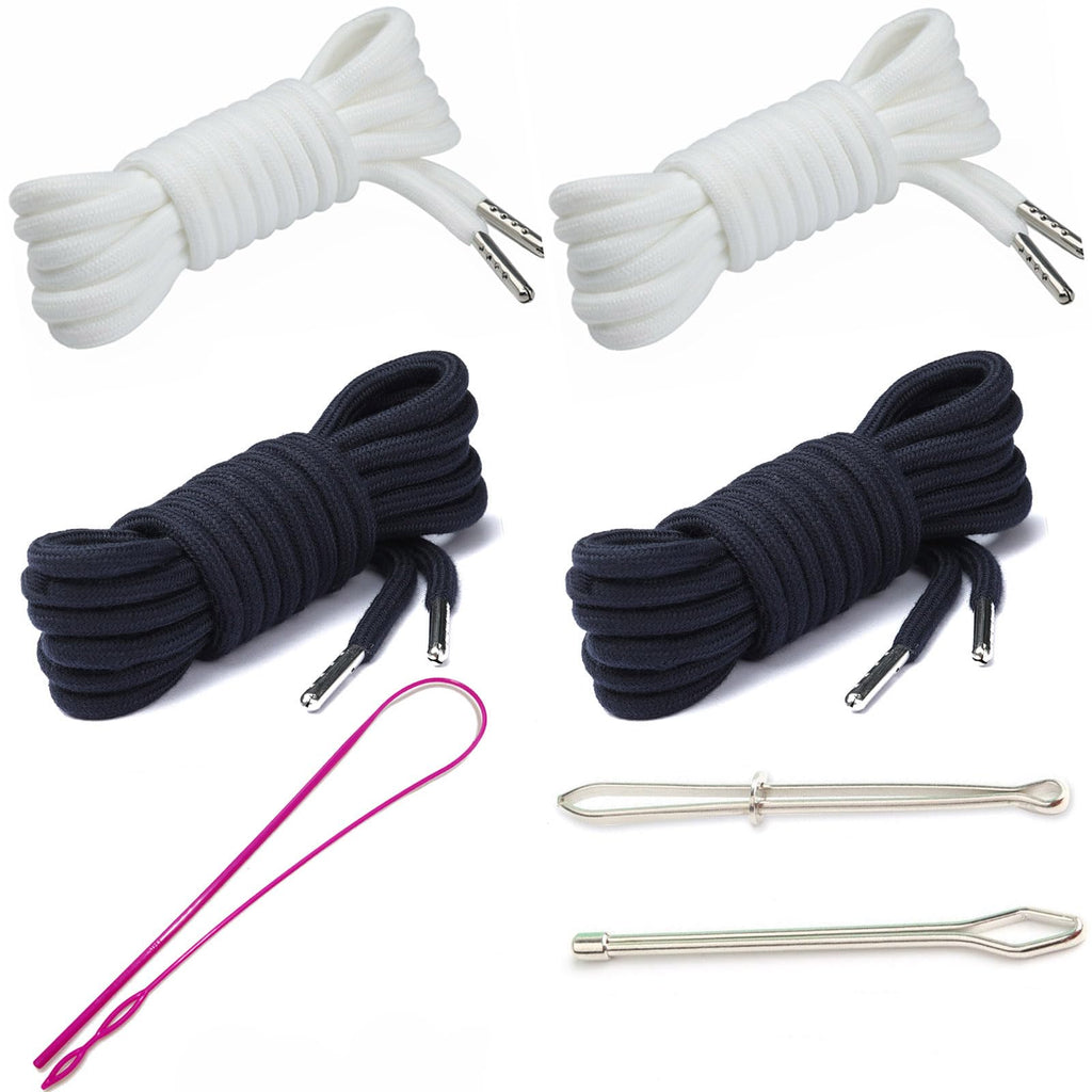 4 Pieces 53 Inches Drawstring Cords Replacement Drawstrings with Easy Threader for Sweatpants Shorts Pants Hoodies (Black, White)