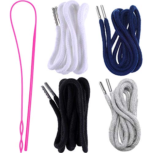 Drawstring Cords Replacement Drawstrings with Easy Threader for Sweatpants Shorts Pants Jackets Coats (Black, White)