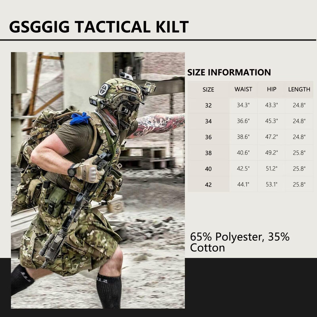 Men's Camo Scottish Outdoor Utility Kilt - 23" Length Pleated Tactical Irish Hybrid Kilt With Pockets