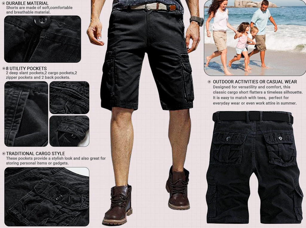 Men's Cargo Shorts Relaxed Fit, Cotton Twill Work Shorts, Outdoor Lightweight Casual Shorts for Men with Pockets