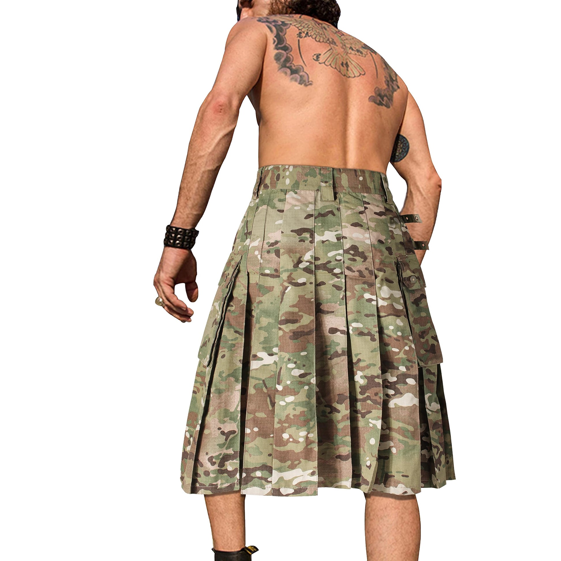 Men's Camo Scottish Outdoor Utility Kilt - 23" Length Pleated Tactical Irish Hybrid Kilt With Pockets